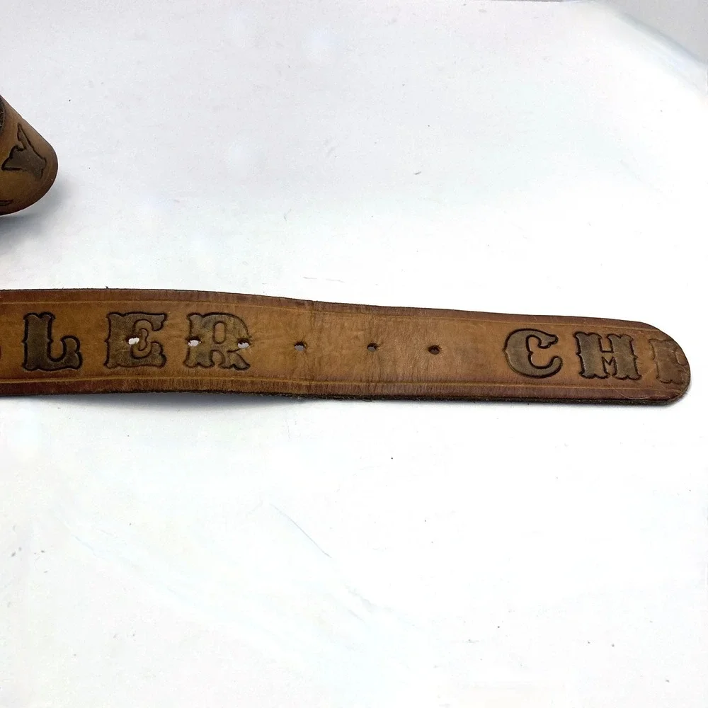 Vintage Leather Belt Chrysler Liberty Bell Buckle 1776-1976 Mens 42-46 Brown‎